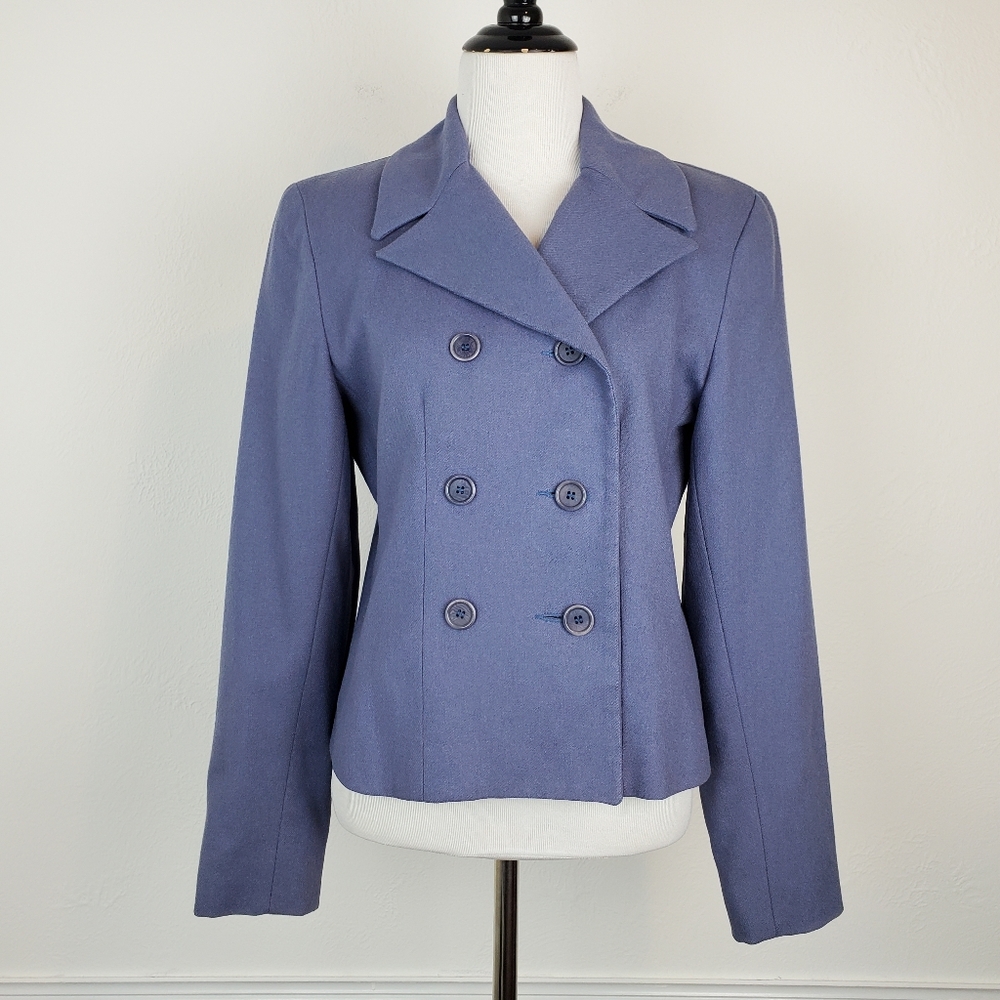 Kristen Blake Blazer Jacket Merino Wool Classic Vintage Office Career Periwinkle